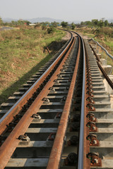 Fototapeta premium Railway line passing through the green plants. Journey way