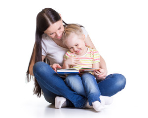 Mother is reading book with her daughter