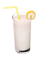 healthy glass of smoothies banana flavor isolated on white backg