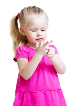 Child Girl Counting On Fingers Of Her Hands