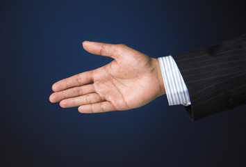 Business executive extending arm to shake hands