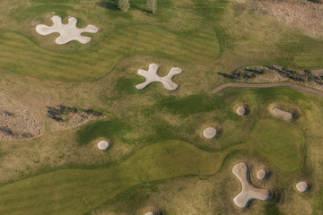 Aerial view over golf field