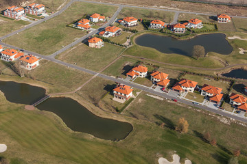 Aerial view over golf field