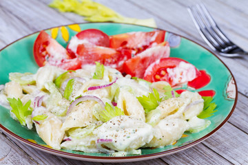 Creamy Pasta Salad with Celery and Red Onion