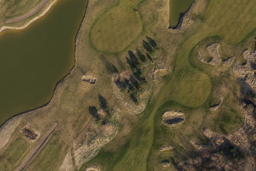 Aerial view over golf field