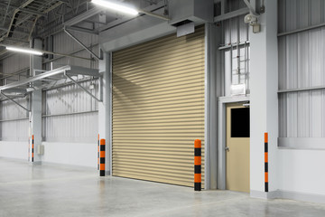 Roller door or roller shutter. Also called security door. Automatic operation with electric motor....