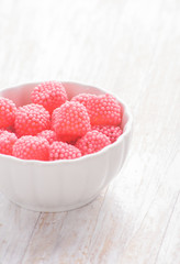 pink candies in a bowl