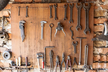 Old vintage tools at workshop.