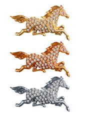 Изолированный Бриллиант Лошади Золото Серебро Бронза Богатство