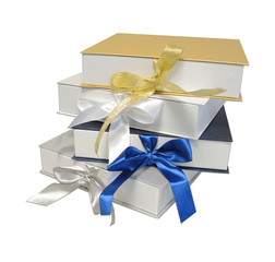 Изолированный Подарки Праздник Золотой Синий Серебряный