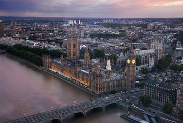 view of London with the Big Ben, the clock tower, bell, Palace o
