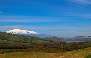 view on hinterland with Pozzillo Lake and volcano Etna