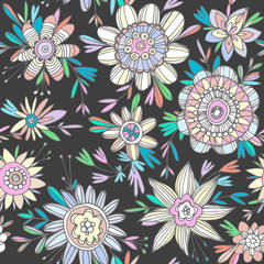 Fototapeta na wymiar seamless colorful floral pattern in cartoon stile