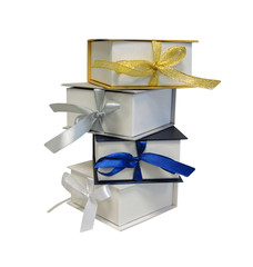 Изолированный Подарки Коробки Золотой Ленты
