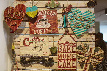 Decorative wooden signboard coffee