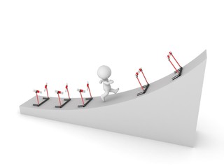 3D Character Running Uphill Through Barriers