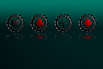 Vector Illustration of Falling black Poker Chips Isolated on