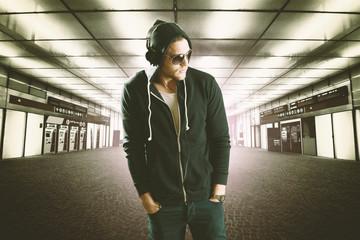 Happy teenager listening to music