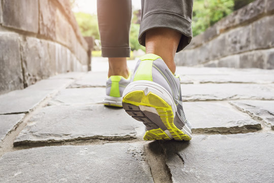 Woman Walking On Trail Outdoor Exercise