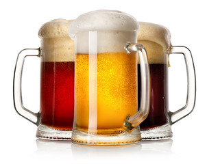 Glass mugs of beer