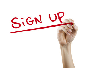 sign up words written by hand