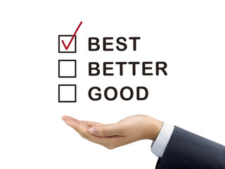 best word chosen by businessman's hand