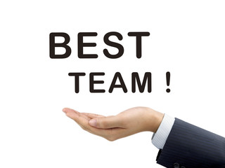 best team words holding by businessman's hand