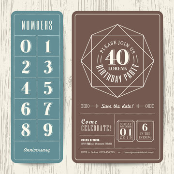 Retro Birthday Party Invitation Card With Editable Numbers