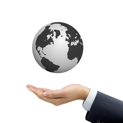 businessman's hand holding globe symbol