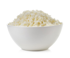 Rice in a bowl on a white background