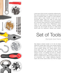 Obraz premium set of tools on white background top view