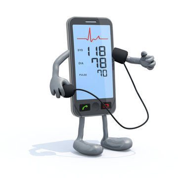 smartphone with arms and legs measure blood pressure