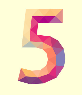 low poly polygon number digit five