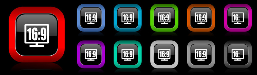 16 9 display vector icon set