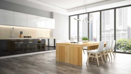 Interior of dining room 3D rendering