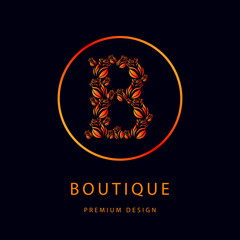 Letter B from roses. Monogram design elements, graceful template