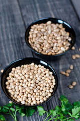 chickpeas and beans in bowls
