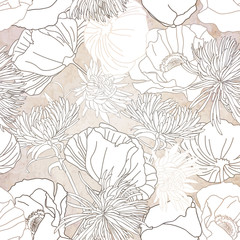 Seamless texture. Vegetative ornament, poppies and asters.