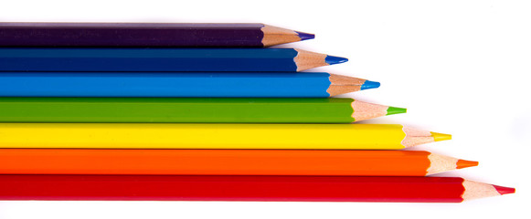 Colour pencils isolated on white background close up