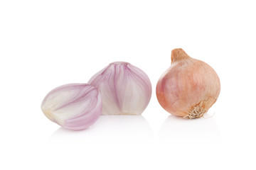 Shallots on white background