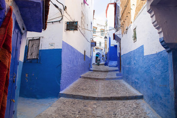 Narrow Lane White Blue, Chefchaouen, Morocco