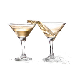 two wine swirling in a goblet martini glass, isolated