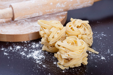 Italian pasta nests, close-up