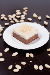 piece chocolate cake with nuts
