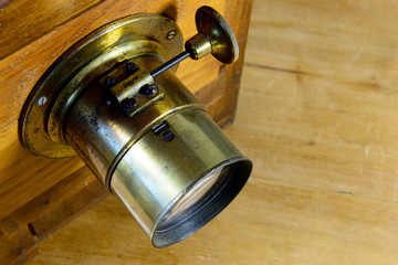 close up of an old camera lens