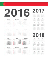 Set of Portuguese 2016, 2017, 2018 year vector calendars