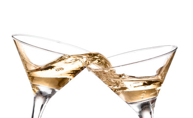 two wine swirling in a goblet martini glass, isolated