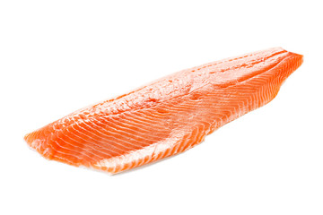 Raw salmon fillet on white background