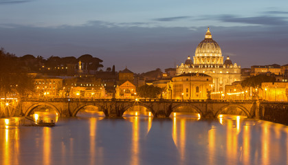 Fototapeta na wymiar Rome - Angels bridge and St. Peters basilica