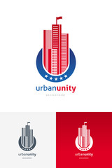 Vector emblem with skyscrapers